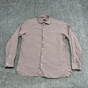 Ermenegildo Zegna Shirt Mens Large Red White Check Pattern Button Front Preppy